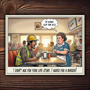 Cartão Postal Vida Divertida Garçonete Restaurante Humor