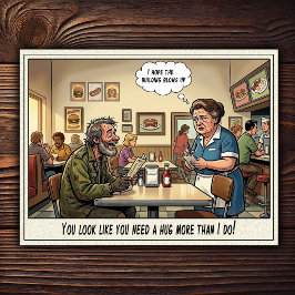 Cartão Postal Vida Divertida Garçonete Restaurante Humor 