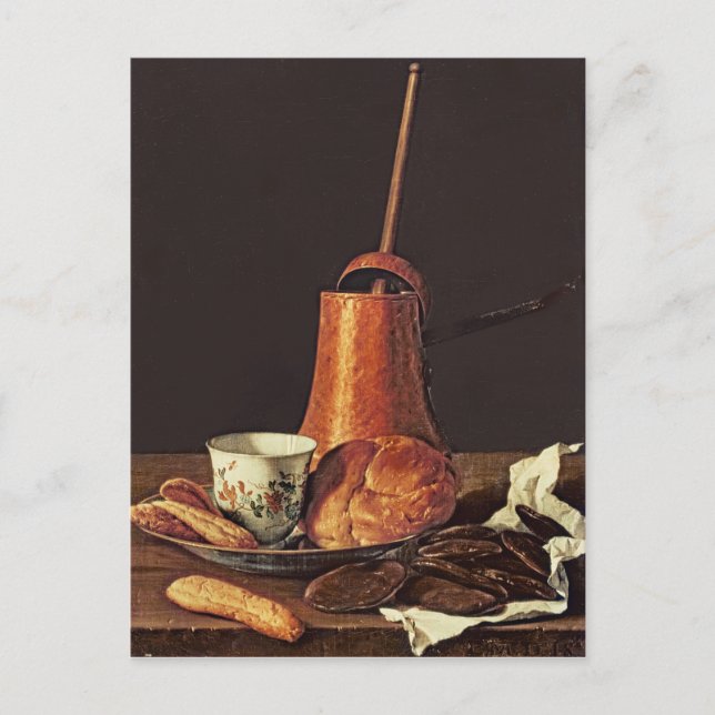 Cartão Postal Vida Estática com Conjunto de Chocolate de Bebendo (Frente)