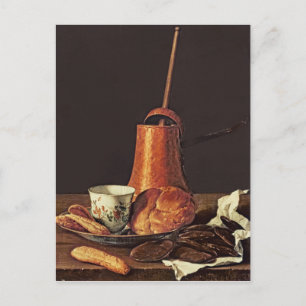 Cartão Postal Vida Estática com Conjunto de Chocolate de Bebendo