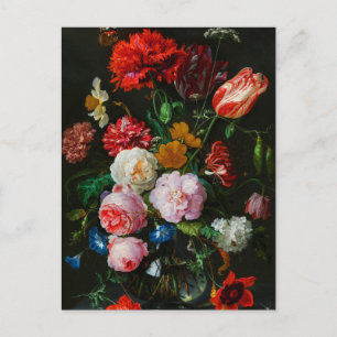 Cartão Postal Vida Estática com Flores num Vaso de Vidro