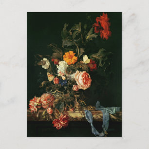 Cartão Postal Vida Estática com Poppies e Rosas