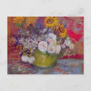 Cartão Postal Vida estática com rosas e girassóis por Van Gogh
