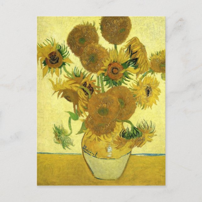 Cartão Postal Vida Estática - Vase com 15 Girassóis por van Gogh (Frente)