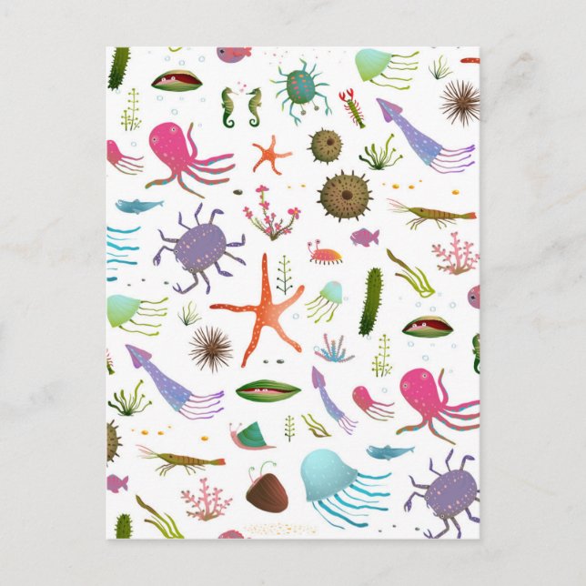 Cartão Postal Vida marinha colorida (Frente)
