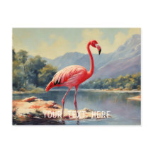 Vida Selvagem Flamingo Rosa Rio Montanha Vintage