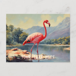 Cartão Postal Vida Selvagem Flamingo Rosa Rio Montanha Vintage