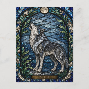 Cartão Postal Vidro Colorido Floresta de Inverno Lobo Illumina