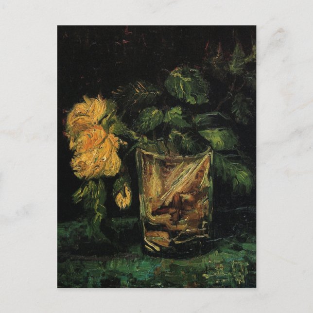 Cartão Postal Vidro com Rosas de Vincent van Gogh (Frente)
