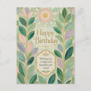 Cartão Postal Vidro Pintado Botânico de Aniversário Iluminado