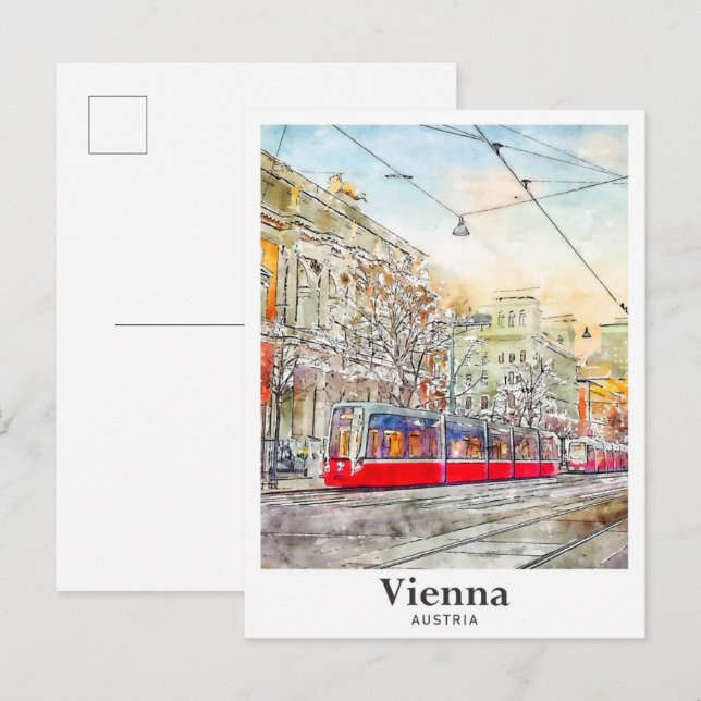 Cartão Postal Viena Áustria Desenho Da Mão De Desenho Por Aquare (Frente/Verso)