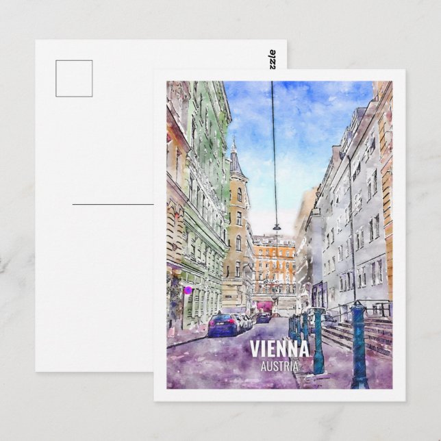 Cartão Postal Viena Áustria Familiar Viagem Place Watercolor (Frente/Verso)