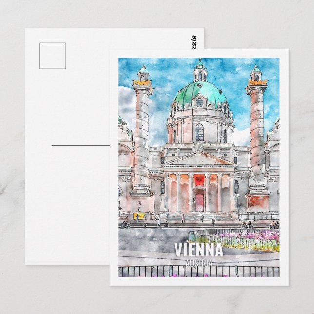 Cartão Postal Viena Áustria Familiar Viagem Place Watercolor (Frente/Verso)