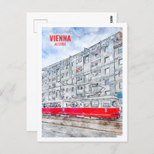 Cartão Postal Viena Áustria Familiar Viagem Watercolor