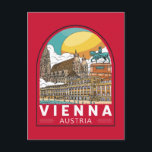 Cartão Postal Viena Áustria - Viagem Retro Emblem<br><div class="desc">Retro viagem de Viena em estilo emblema. O seu legado artístico e intelectual foi moldado por residentes,  incluindo Mozart,  Beethoven e Sigmund Freud.</div>