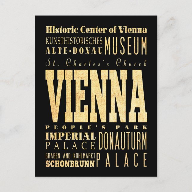 Cartão Postal Viena, Cidade da Áustria, Tipografia Art (Frente)