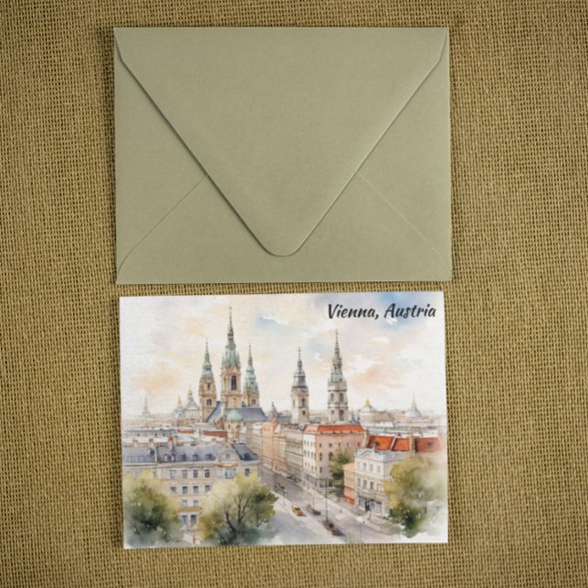 Cartão Postal Vienna Austria Panorama View Watercolor Painting (Vienna Austria Panorama View Watercolor Painting Postcard)