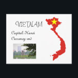 Cartão Postal Vietnã<br><div class="desc">Cartão de mapa de bandeira do Vietname. Este cartão-postal de viagem é perfeito para o pós-cruzamento e pode ser usado em muitas ocasiões. Visite nossa loja para outros postais ao redor do mundo.</div>