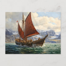 Viking boat navegando no mar norte. islandês