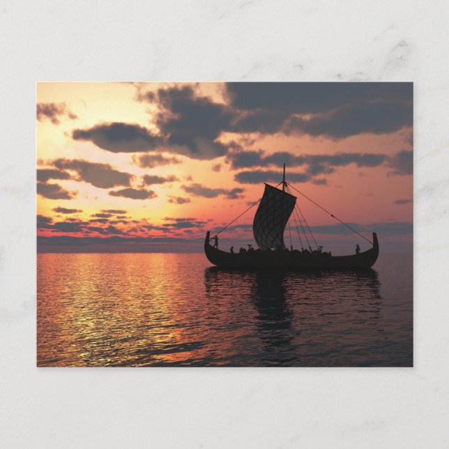 Cartão Postal Viking Longship no Sunset (Frente)