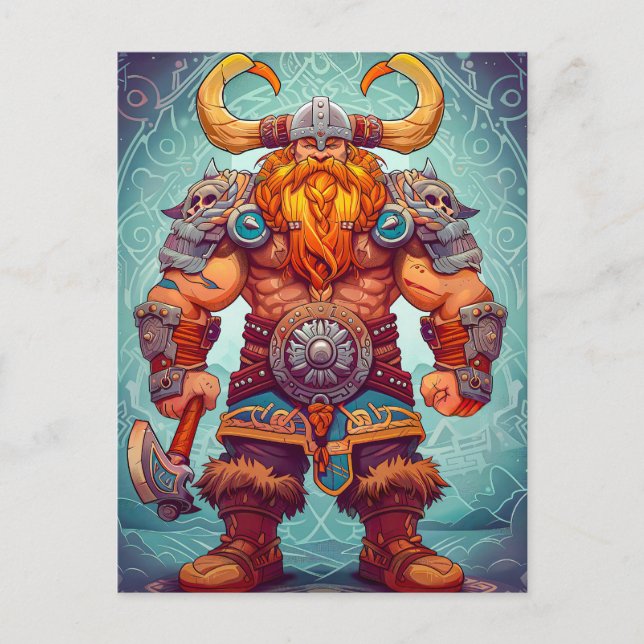Cartão Postal Viking Warrior com Ax Norse Mythology Comic (Frente)