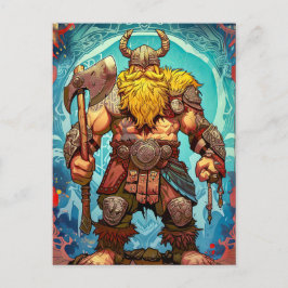 Cartão Postal Viking Warrior com Ax Norse Mythology Comic