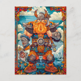 Cartão Postal Viking Warrior com Ax Norse Mythology Comic