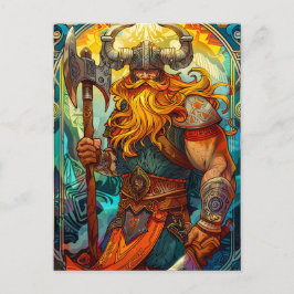 Cartão Postal Viking Warrior com Ax Norse Mythology Comic
