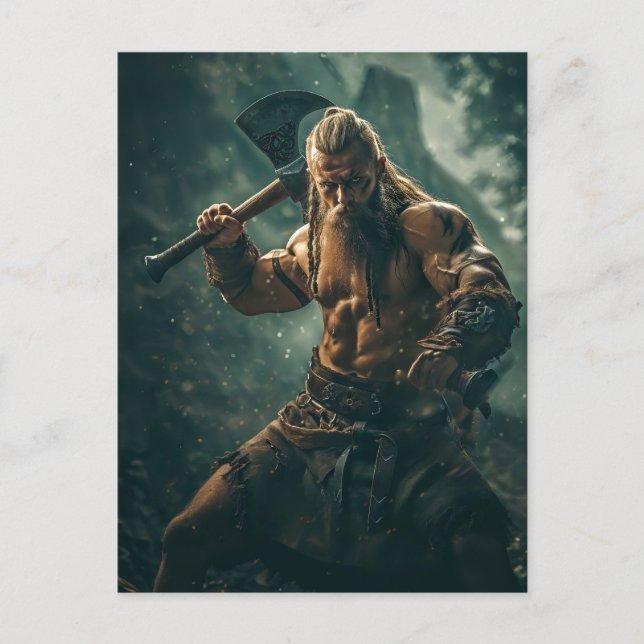 Cartão Postal Viking Warrior in Authentic Attire (Frente)