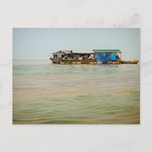 Cartão Postal Vila, casas & barcos de flutuação, Cambodia (Frente)