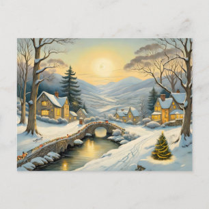 Cartão Postal Vila de Natal Idílica com Rio e Ponte