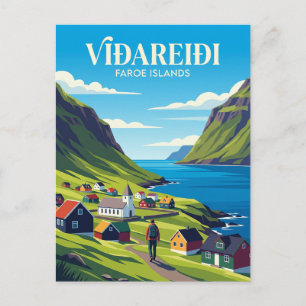 Cartão Postal Vila de Viðareiði Ilhas Faroé