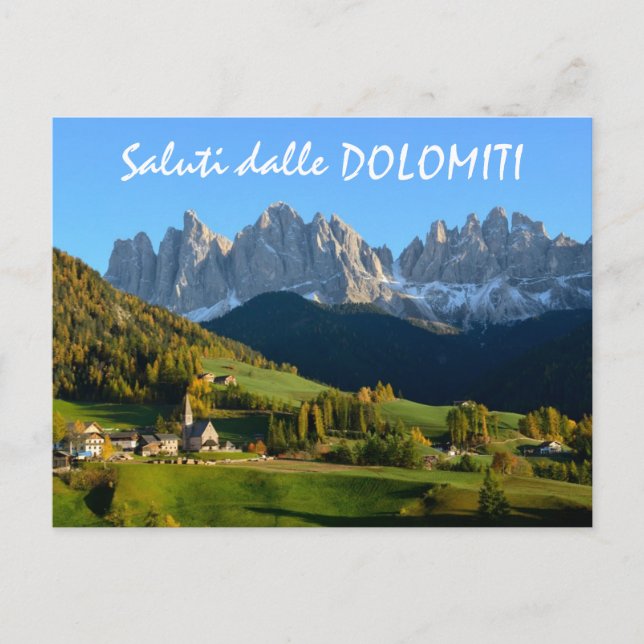 Cartão Postal Vila Dolomites no outono - texto italiano (Frente)