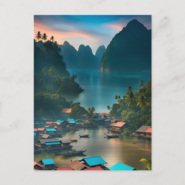 Cartão Postal Vila indonésia de pescadores (Frente)