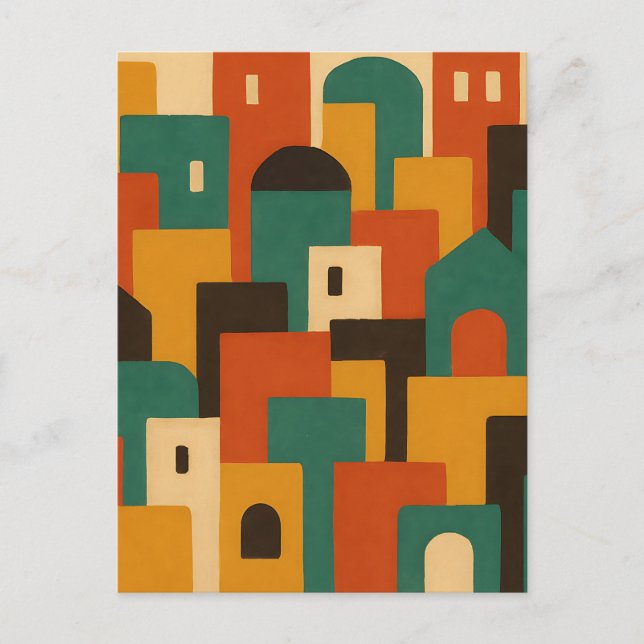 Cartão Postal Vila Mediterrânea Geométrica Abstrata (Frente)