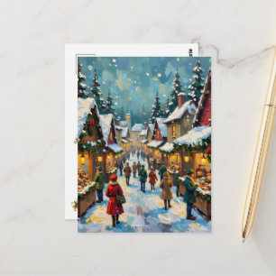 Cartão Postal Vila Natalina Vintage Mercado   Inverno Festivo 
