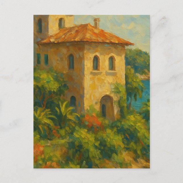 Cartão Postal Villa de pintura de óleo de verão (Frente)
