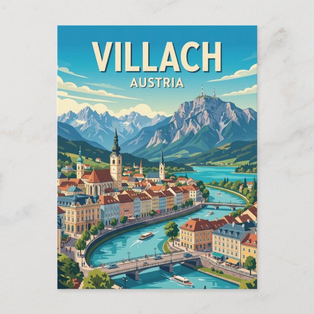 Cartão Postal Villach Áustria (Frente)