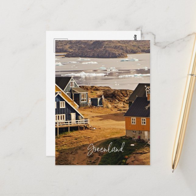 Cartão Postal Village in Greenland, scenic landscape photograph (Frente/Verso In Situ)