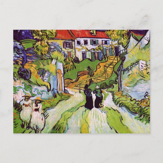 Cartão Postal Village Street Auvers Steps Figures Van Gogh Fine (Frente)