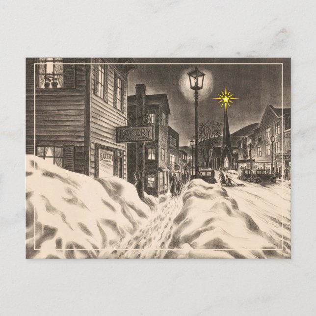 Cartão Postal Village Street em uma Noite de Inverno com Star (Frente)