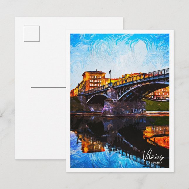 Cartão Postal Vilnius Lituânia Linda Paisagem de Pintura Petrolí (Frente/Verso)