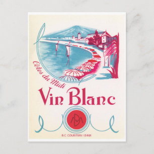 Cartão Postal Vin Blanc Vinho branco cor-de-rosa Azul Creme Vint