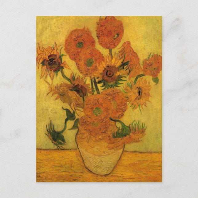 Cartão Postal Vincent van Gogh Ainda Vase com 15 Girassóis (Frente)