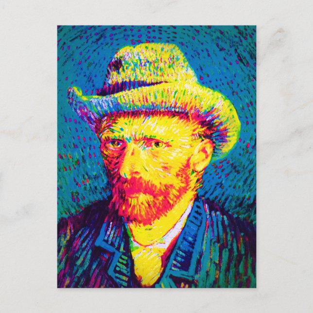 Cartão Postal Vincent Van Gogh - Autoretrato de arte Pop com cha (Frente)