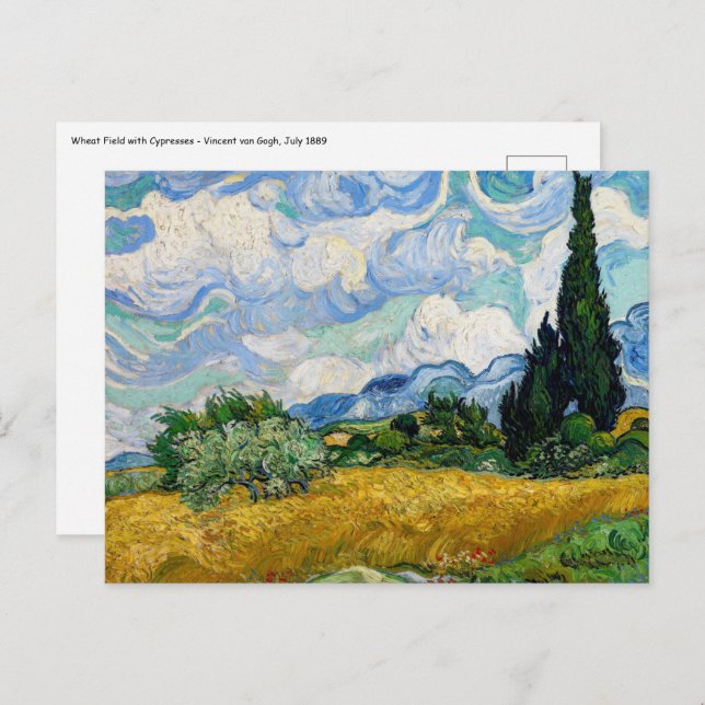 Cartão Postal Vincent Van Gogh - Campo de Trigo com Ciprestes (Frente/Verso)