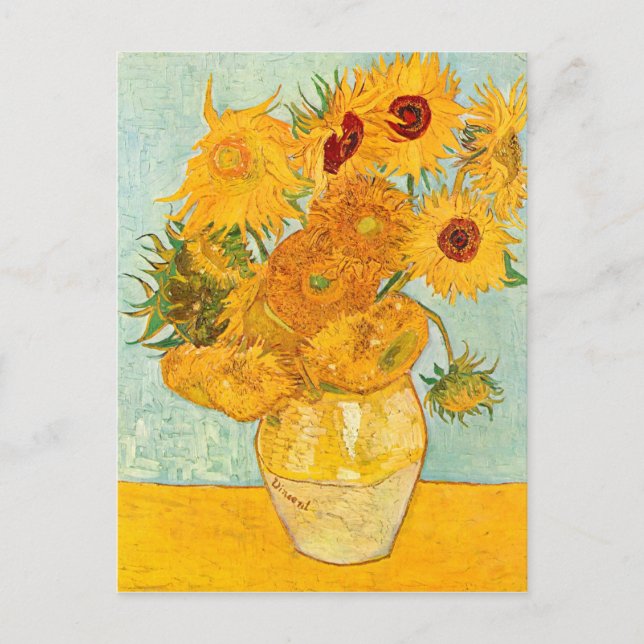 Cartão Postal Vincent Van Gogh Doze Girassóis em um Vaso Arte (Frente)