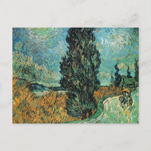 Cartão Postal vincent van gogh - estrada com ciprestes e estrela