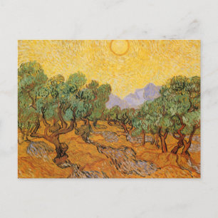 Cartão Postal Vincent van Gogh - Oliveiras, céu amarelo e sol
