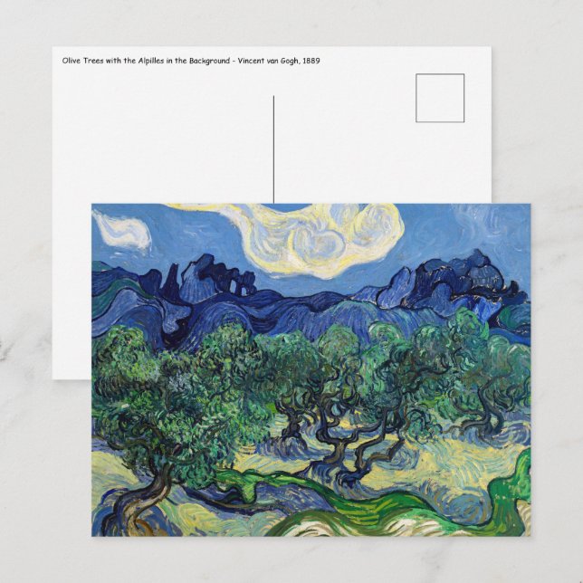 Cartão Postal Vincent van Gogh - Oliveiras com os Alpilles (Frente/Verso)